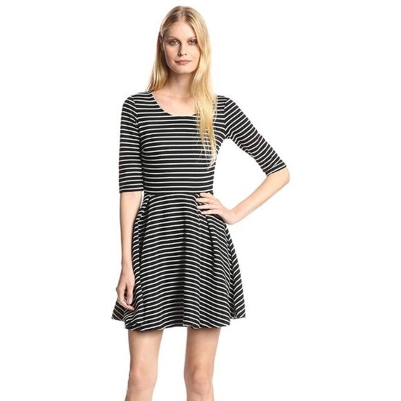 French Connection Dresses & Skirts - French Connection Black and White Stripe Suki Fit & Flare